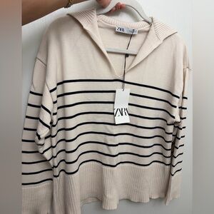 Zara White and Black Knit Top